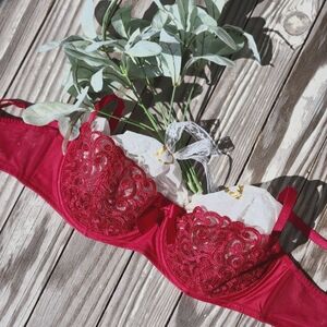 Elegant Victoria Secret Deep Red / Red Maroon Lace Bra